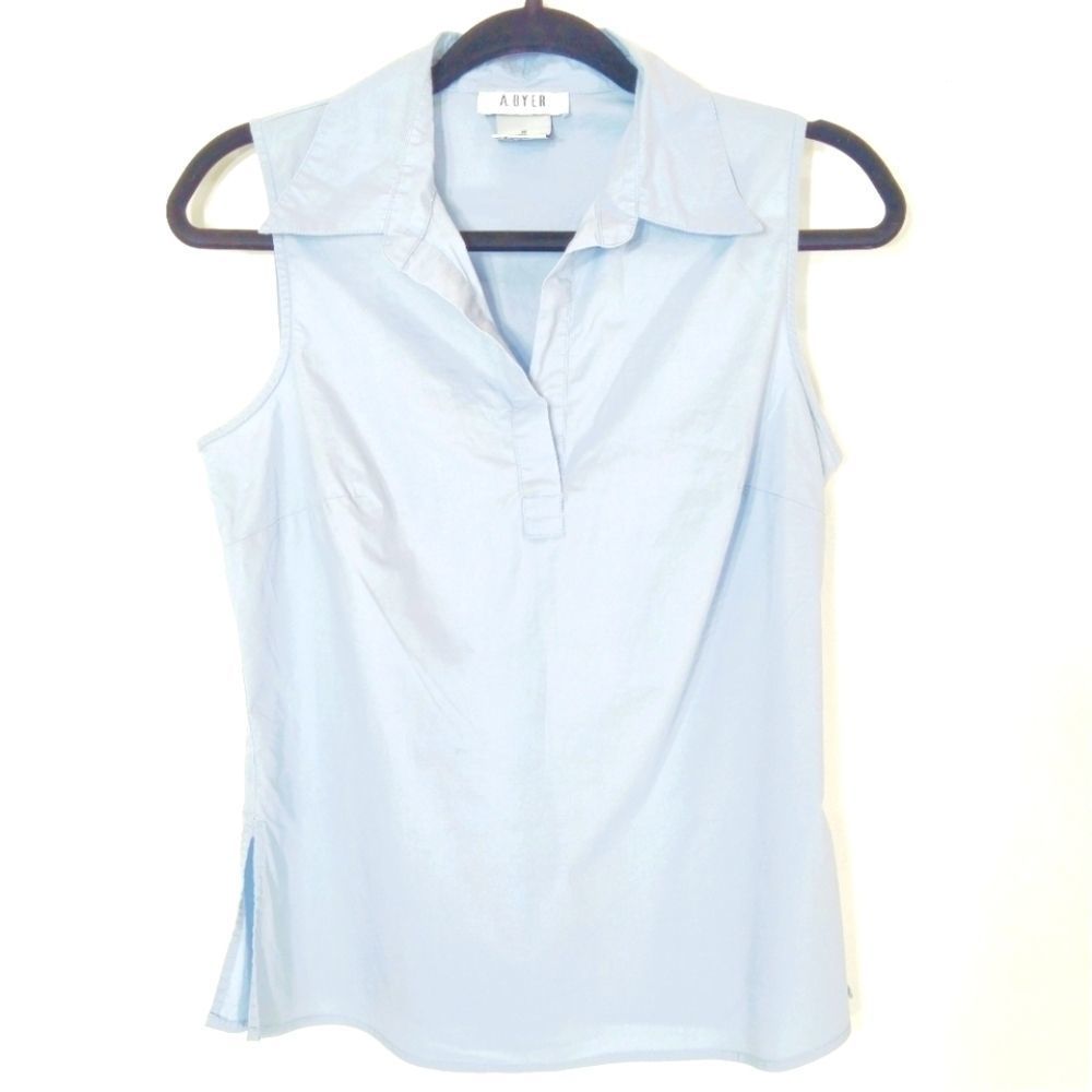 A. Byer Woman's Blue Sleeveless Collard Top Chic M